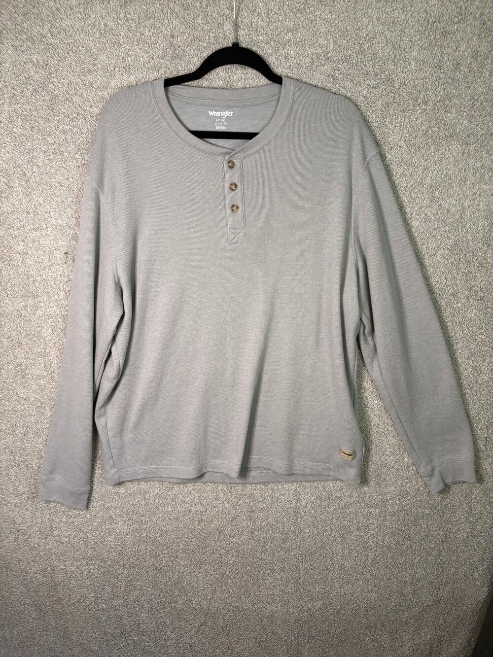 Wrangler Mens XL Gray Thermal Waffle Knit Henley Shirt